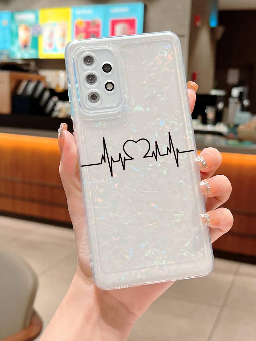 Space Case Heartbeat Pattern Seashell Textured Cardboard Phone Case, Compatible With Iphone 15 Pro Max,International Version, Not The Domestic Version - Multicolor - View 1