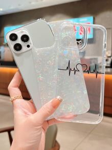 Space Case Heartbeat Pattern Seashell Textured Cardboard Phone Case, Compatible With Iphone 15 Pro Max,International Version, Not The Domestic Version - Multicolor - View 5