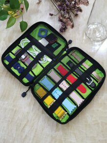 Smart Watch Portable Watch Band Storage Bag, Data Cable & Charging Cable Organizer, 9 Slots For Watch Band + Mesh Bag, M Size Long Handy Strap Box - Pink - View 3