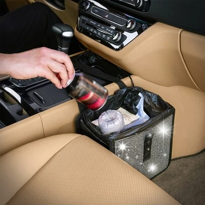 1入組水鑽裝飾車用垃圾桶