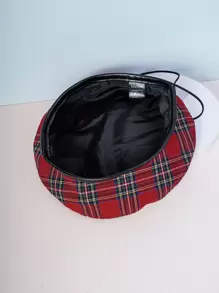 1 件男女通用 Y2k 風格格子貝雷帽,紅色,適合戶外活動,防曬,日常通勤 - 紅色 - 查看 3