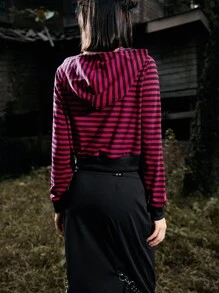 ROMWE Striped Zip Up Crop Hoodie - Multicolor - View 2