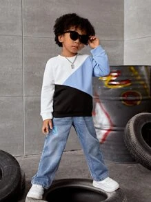 SHEIN Playful Pals Young Boy Letter & Dinosaur Embroidery Straight Leg Jeans Chic Outfits For Autumn/Winter