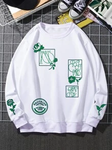 Manfinity LEGND Men Floral & Letter Graphic Sweatshirt - White - View 2