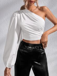 Firerie 單肩燈籠袖短款襯衫 - 白色 - 查看 1