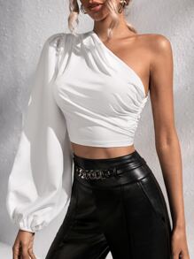 Firerie 單肩燈籠袖短款襯衫 - 白色 - 查看 3