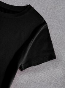 SHEIN LUNE Mouth Graphic Short Sleeve Tee Cheetah Print Tee - Black - View 5