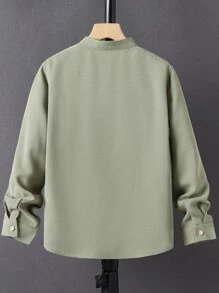 SHEIN Boys Letter Patched Detail Button Front Shirt Without Tee - Army Green - View 2