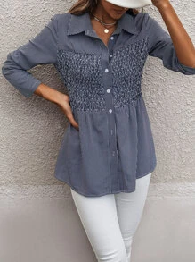 SHEIN LUNE Chemise à rayures froncé à bouton