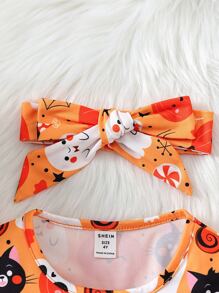 小女童萬聖印花洋裝和頭巾