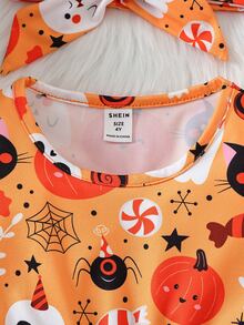 小女童萬聖印花洋裝和頭巾