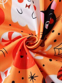 小女童萬聖印花洋裝和頭巾