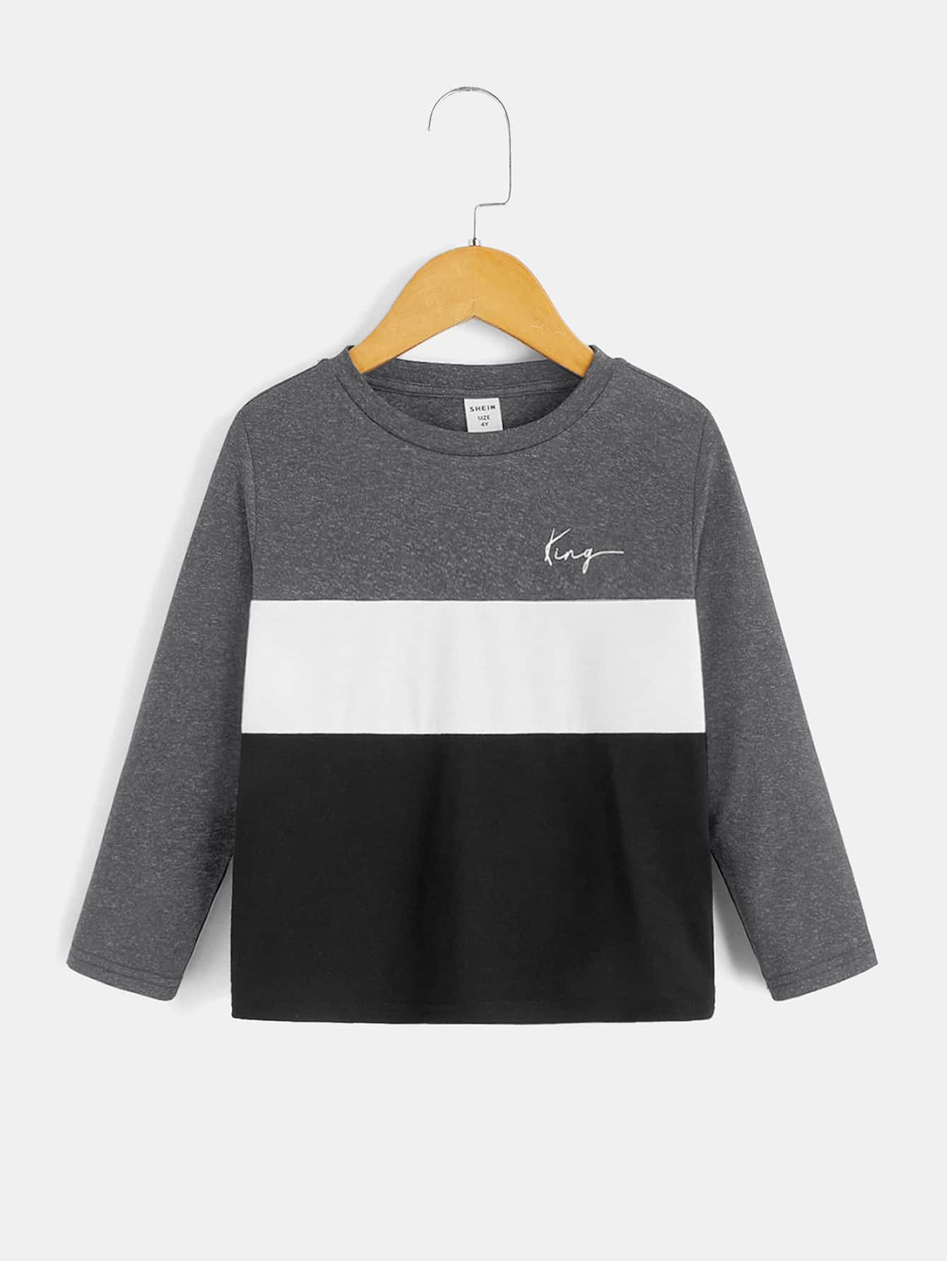 SHEIN Toddler Boys Colour Block Letter Graphic Tee - Dark Grey - View 1