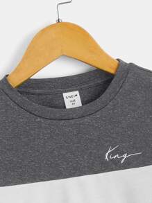 SHEIN Toddler Boys Colour Block Letter Graphic Tee - Dark Grey - View 3
