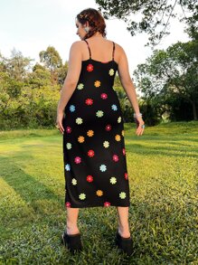Dreamara Plus Dopamine Floral Print Cami Dress - Black - View 2