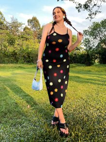 Dreamara Plus Dopamine Floral Print Cami Dress - Black - View 4