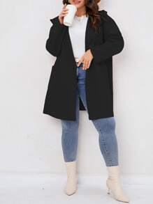 SHEIN LUNE 大碼口袋貼布連帽外套 - 黑色 - 查看 1