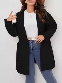 SHEIN LUNE 大碼口袋貼布連帽外套 - 黑色 - 查看 5