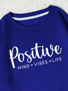 SHEIN EZwear Áo nỉ ấm áp Đồ họa Chữ cái Thả vai - Xanh đậm - Xem 6