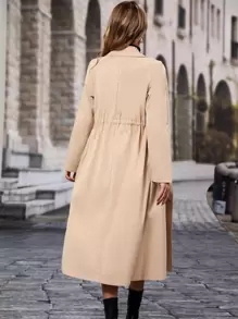 Chiquease Raglan Sleeve Double Breasted Drawstring Waist Trench Coat - Khaki - View 2