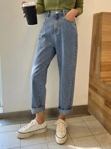 DAZY 媽媽款牛仔褲 - 淺色水洗藍 - 查看 1
