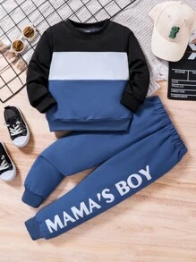 Toddler Boys Colour Block Pullover & Letter Graphic Joggers - Multicolor - View 1
