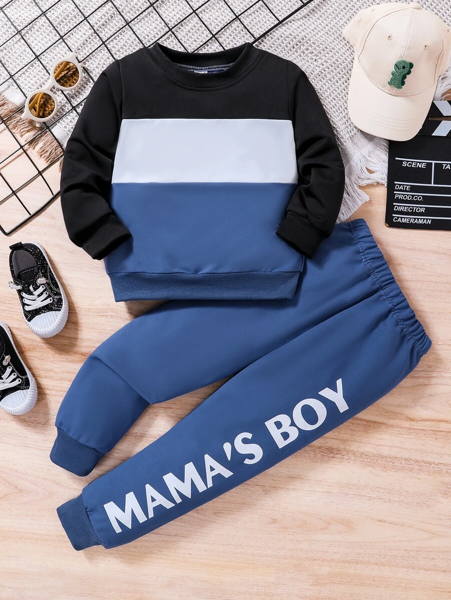 Toddler Boys Colour Block Pullover & Letter Graphic Joggers - Multicolor - View 1