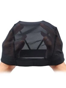 1pc Plain Breathable Wig Cap - Black - View 3