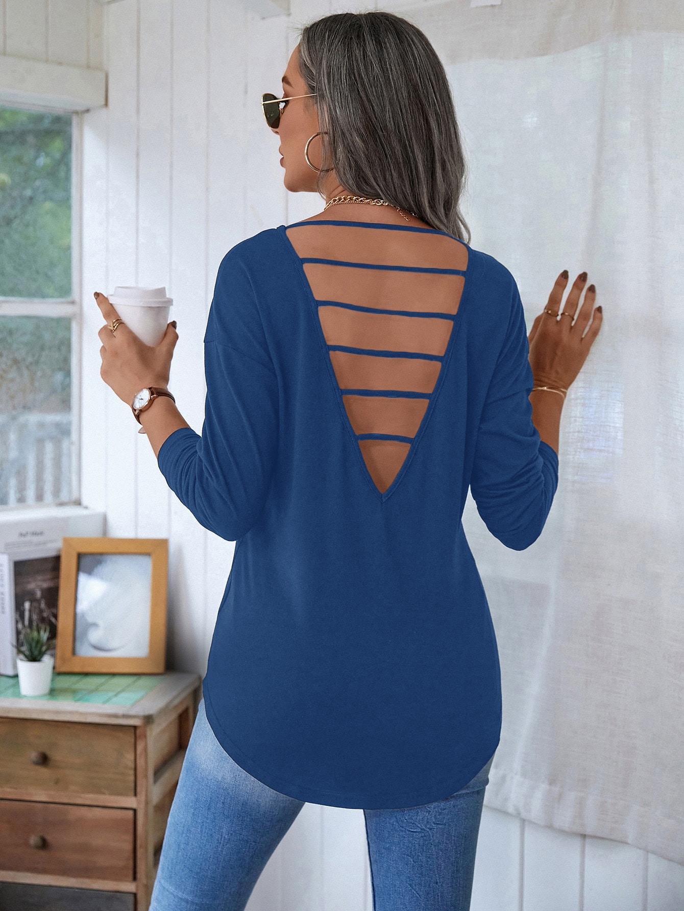 Solid Cut Out Back Tee SHEIN USA