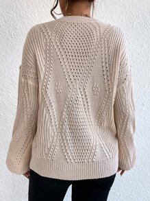 Bow Front Pointelle Knit Drop Shoulder Jumper - Apricot - View 2