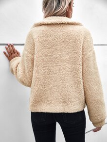 Cazadora teddy de hombros caídos con parche de bolsillo - Albaricoque - Ver 2