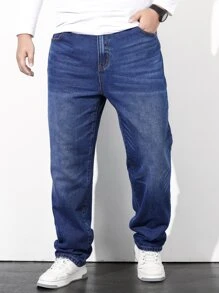 Manfinity Homme Men Plus Slant Pocket Straight Leg Jeans - Dark Wash - View 1