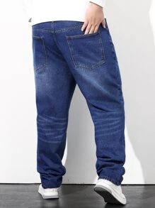 Manfinity Homme Men Plus Slant Pocket Straight Leg Jeans - Dark Wash - View 2