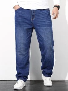 Manfinity Homme Men Plus Slant Pocket Straight Leg Jeans - Dark Wash - View 4