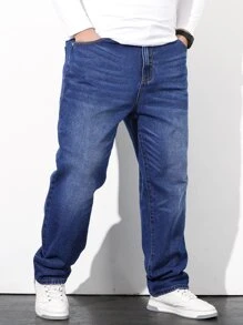 Manfinity Homme Men Plus Slant Pocket Straight Leg Jeans - Dark Wash - View 8