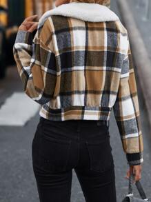 SHEIN LUNE Cazadora con estampado de cuadros cuello de borreguito - Multicolor - Ver 2