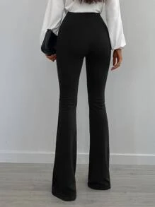 EURMUSE O-Ring Zip Front Flare Leg Pants - Black - View 2