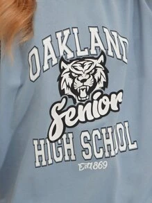 RueChic Letter & Tiger Graphic Sweatshirt - Blue - View 4