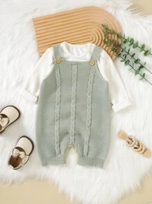 Baby Girl 1pc Cable Knit Romper - Mint Green - View 1