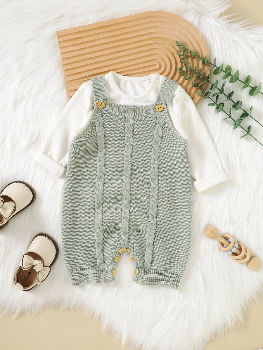 Baby Girl 1pc Cable Knit Romper - Mint Green - View 1