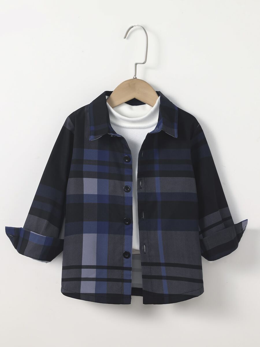 SHEIN Toddler Boys Plaid Print Shirt Without Tee