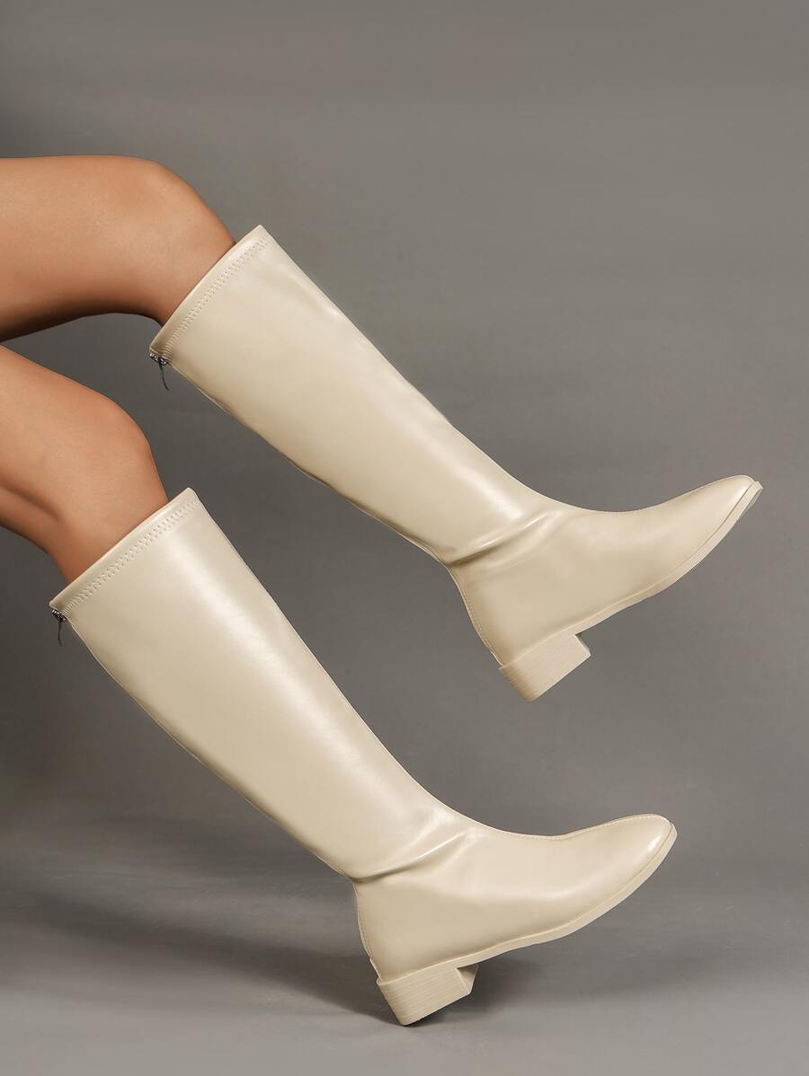 Zip Back Classic Boots - Beige - View 1