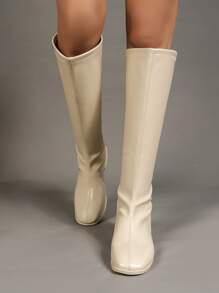 Zip Back Classic Boots - Beige - View 3