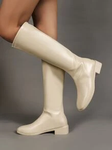 Zip Back Classic Boots - Beige - View 4