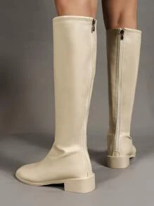 Zip Back Classic Boots - Beige - View 5