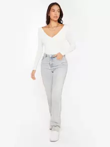 SHEIN BASICS V領合身T恤 - 白色 - 查看 3