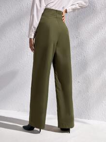 Zip Back Wide Leg Trousers - Olive Green - View 2