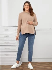 SHEIN Maternity Contrast Panel Mom Fit Jeans - Medium Wash - View 5