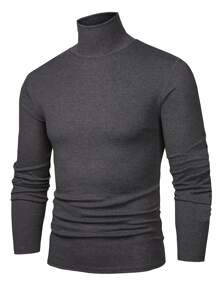 Manfinity Men Solid High Neck Tee - Dark Grey - View 1