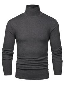 Manfinity Men Solid High Neck Tee - Dark Grey - View 4